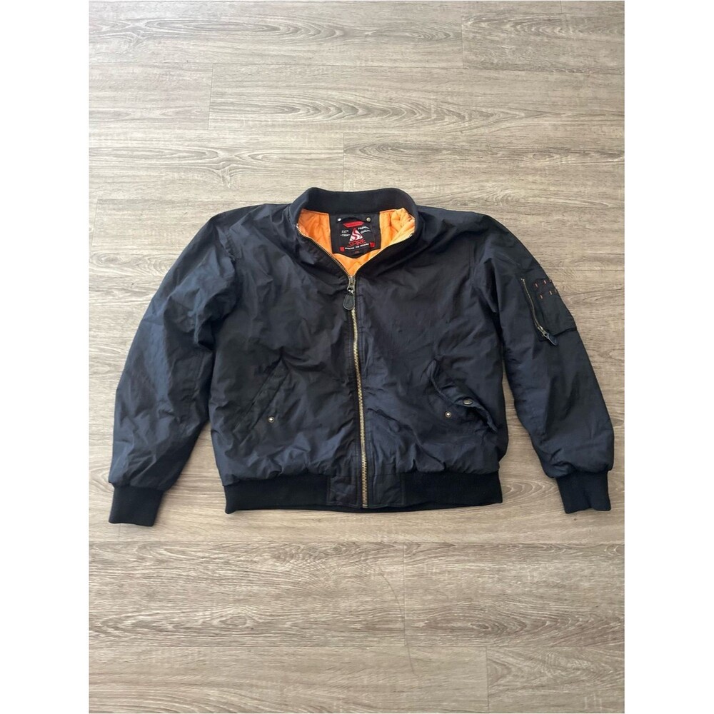 Spire Bomber Flight Jacket Mens 2XL Black MA-1 Orange Quilted Lined Full Zip